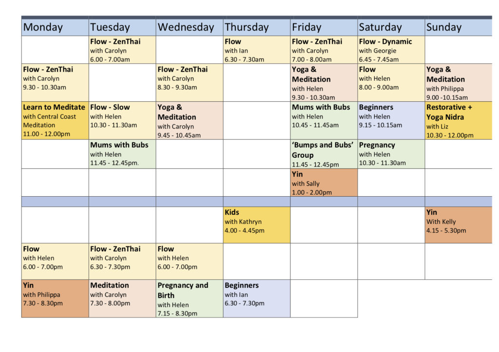 Timetable for website - Umina Beach Yoga